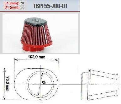 Conisch luchtfilter carburator motor BMC carbon 55 mm