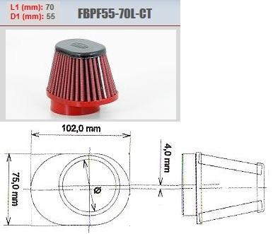 Conisch luchtfilter carburator motor BMC carbon links 55 mm