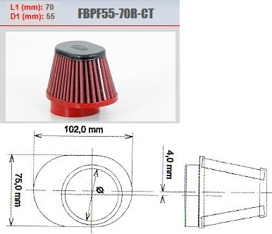 Conisch luchtfilter carburator motor BMC carbon recht 55 mm