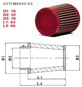 Conisch luchtfilter motorfiets BMC Single Air Diam 32mm