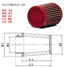Conisch luchtfilter motorfiets BMC Single Air Diam 41mm