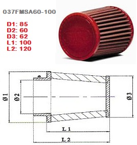 Conisch luchtfilter motorfiets BMC Single Air Diam 60mm