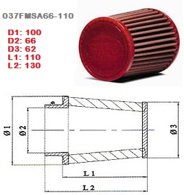 Conisch luchtfilter motorfiets BMC Single Air Diam 66mm