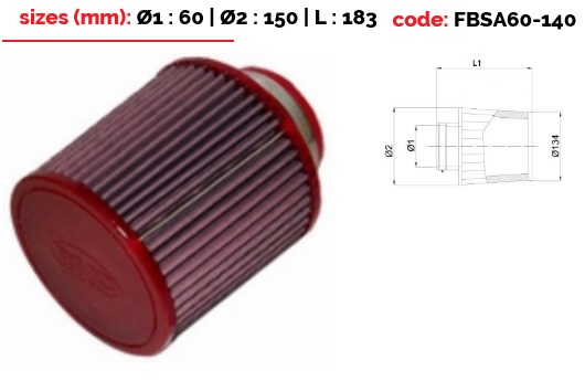 Filtre conique univ. BMC Single Air Top carbone diam 60 mm