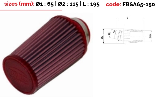 Filtre conique BMC Top polyur. diam 65mm coudé à 12 degrés